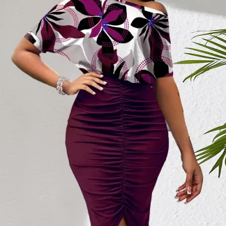 Ruched Bodycon Floral Dress