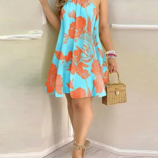 Sexy Halter Mini Floral Dresses