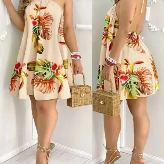 Halter Backless Mini Floral Dresses